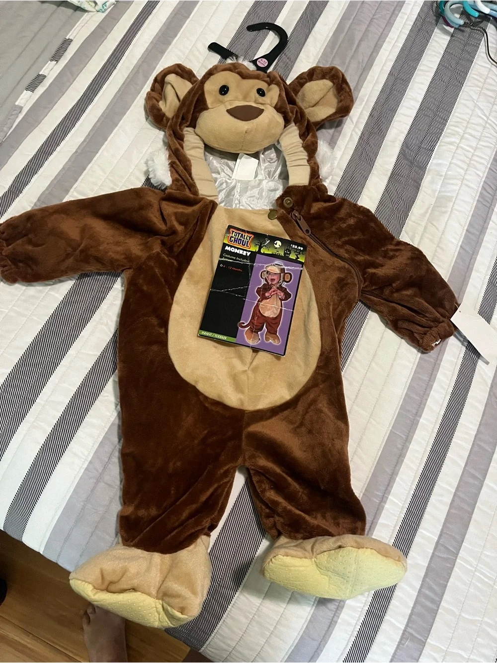 Child’s Monkey Costume Plush One-Piece Hooded Brown Costume New 6-12 months